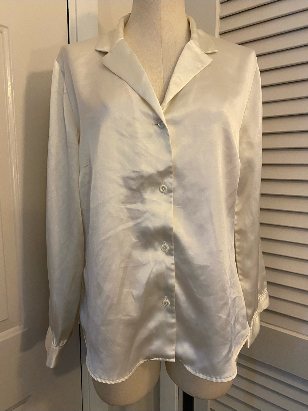 Vintage 1990’s “Victoria's Secret” Ivory Satin Button-Down Blouse- Size Medium